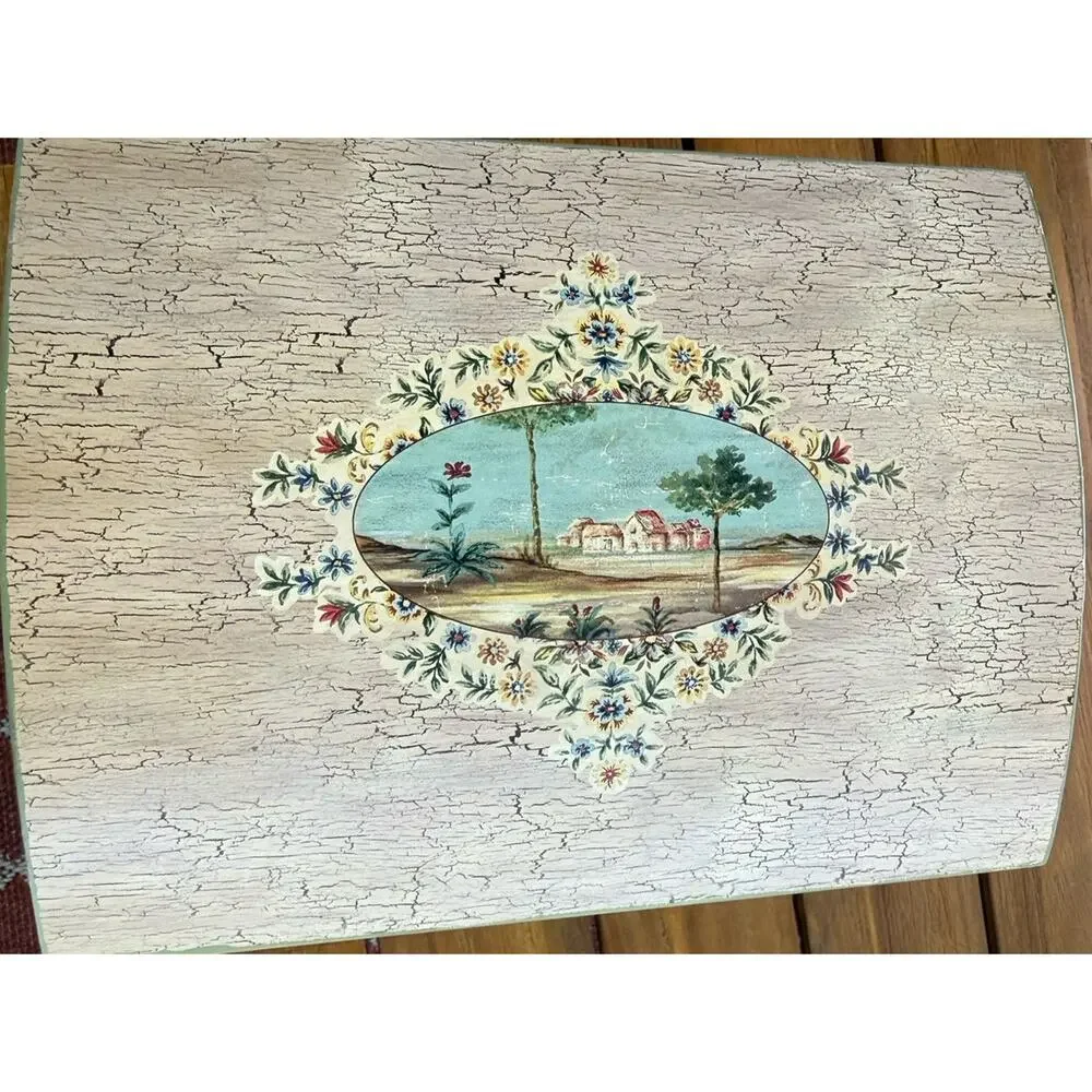 Vintage Faux wood Decorative Storage Bill Organizer Box Velvet Inside 9x9x7”
